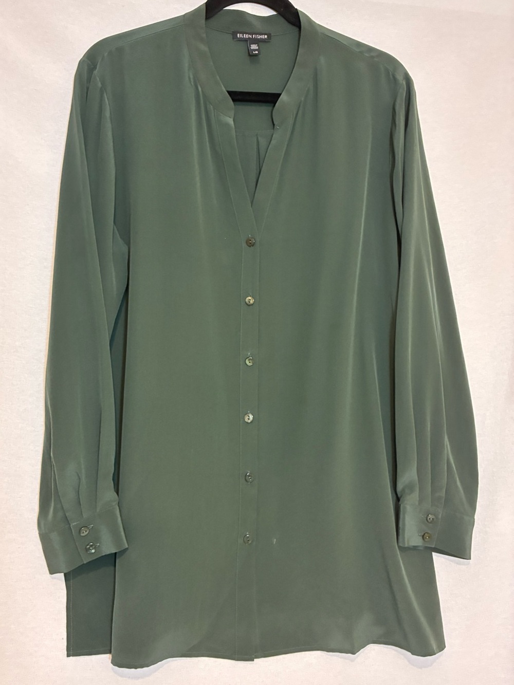 Eileen Fisher 100% Silk Long-sleeve Tunic Button Up Blouse Size Large Luxury